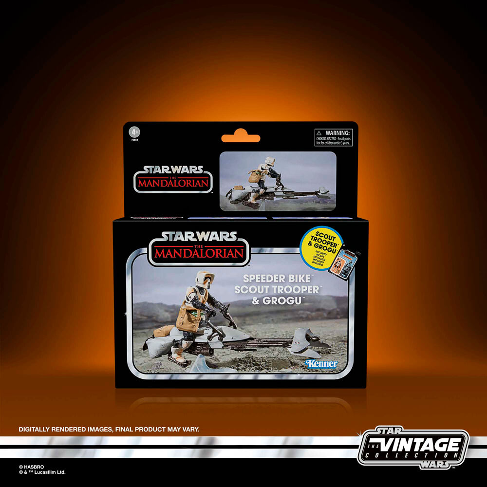 Action figure Speeder Bike Scout Trooper e Grogu il Mandaloriano Star Wars 9 cm