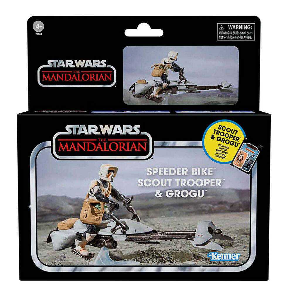 Action figure Speeder Bike Scout Trooper e Grogu il Mandaloriano Star Wars 9 cm