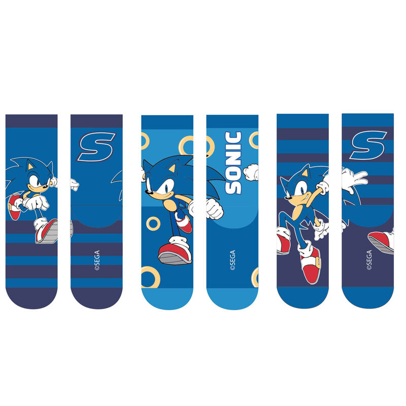 set of 3 sonic the hedgehog children's socks  assorted