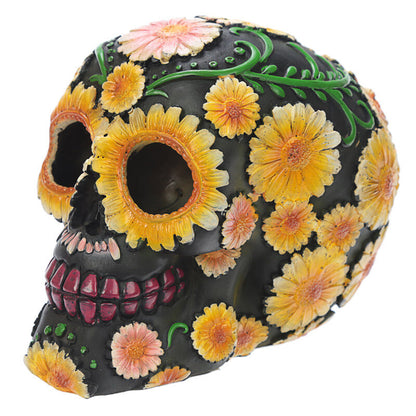 day of the dead skull figure with daisies  11cm