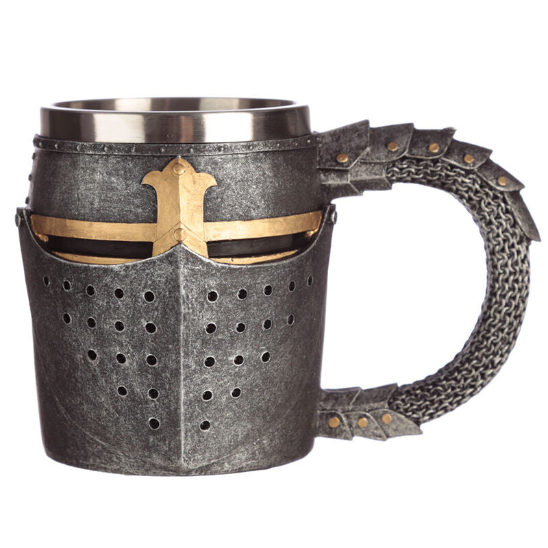 medieval helmet and mail jug