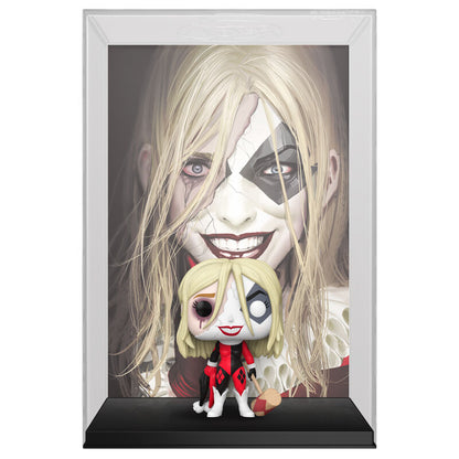 Capa de quadrinhos da DC Comics com a figura POP da Arlequina (Harleen Quinzel)