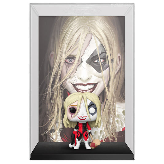 Capa de quadrinhos da DC Comics com a figura POP da Arlequina (Harleen Quinzel)