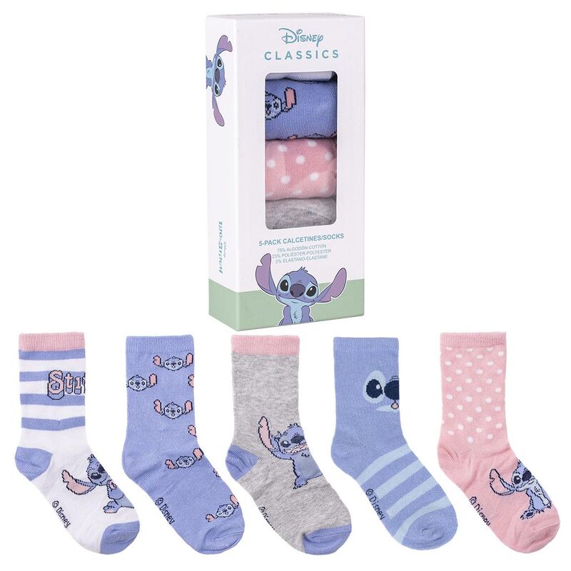 blister pack of 5 stitch disney socks