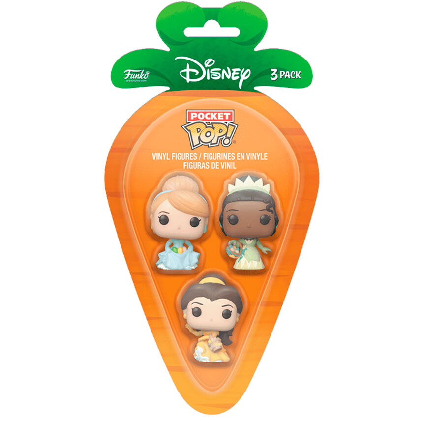 blister pack of 3 carrot pocket pop disney princesses cinderella tiana belle easter figures