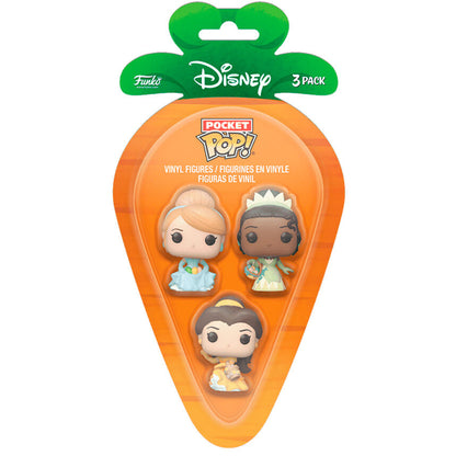 blister pack of 3 carrot pocket pop disney princesses cinderella tiana belle easter figures