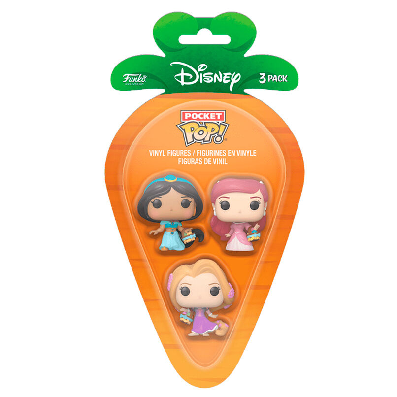 blister pack of 3 carrot pocket pop disney princesses rapunzel ariel jasmine easter figures