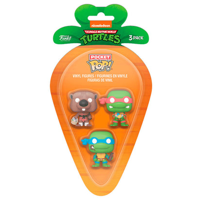 blister pack of 3 carrot pocket pop teenage mutant ninja turtles figures: splinter  leonardo  raphael  easter