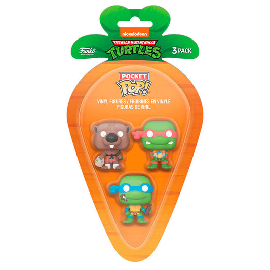 blister pack of 3 carrot pocket pop teenage mutant ninja turtles figures: splinter  leonardo  raphael  easter