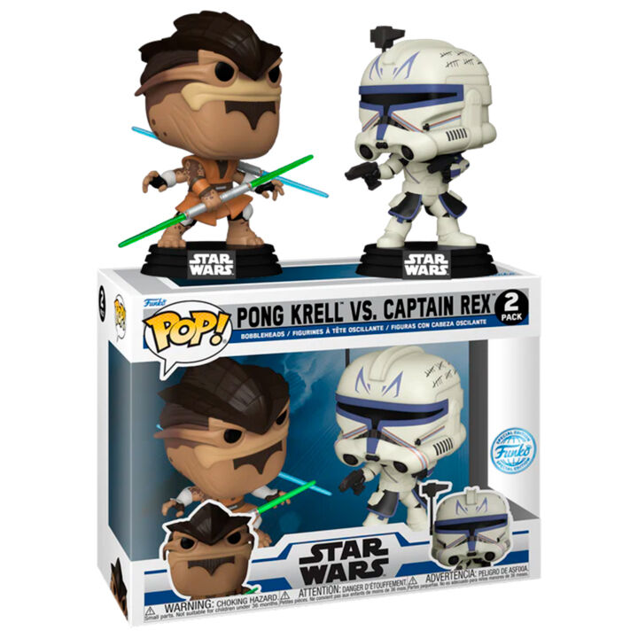 blister 2 pop figures star wars the clone wars duels pong krell & captain rex exclusive