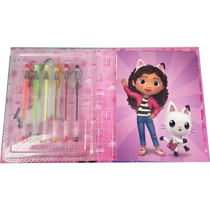 Notatnik Gabby's Dollhouse w blistrze + 6 długopisów żelowych