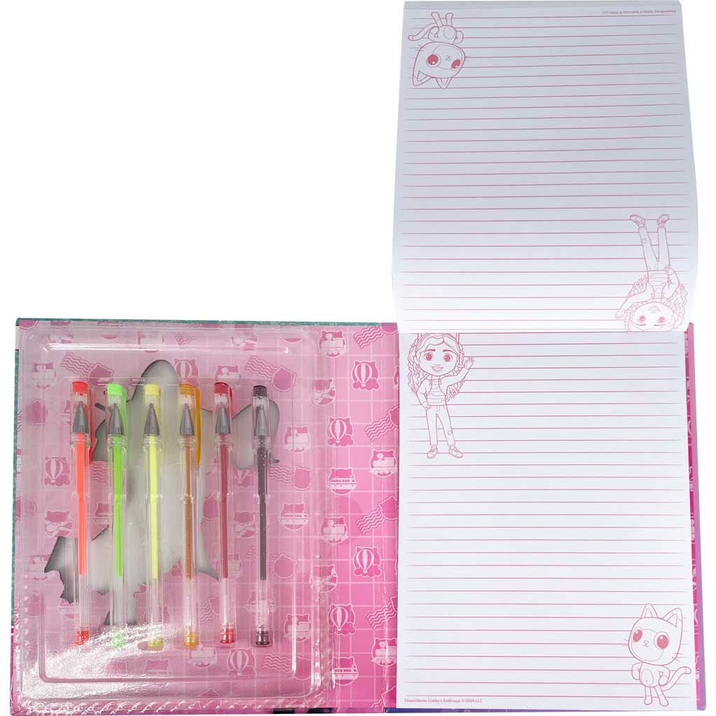 Notatnik Gabby's Dollhouse w blistrze + 6 długopisów żelowych