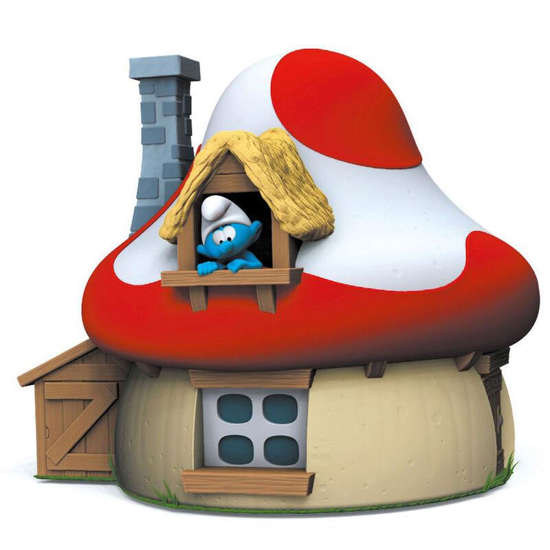 smurfs mushroom house piggy bank figure 15cm
