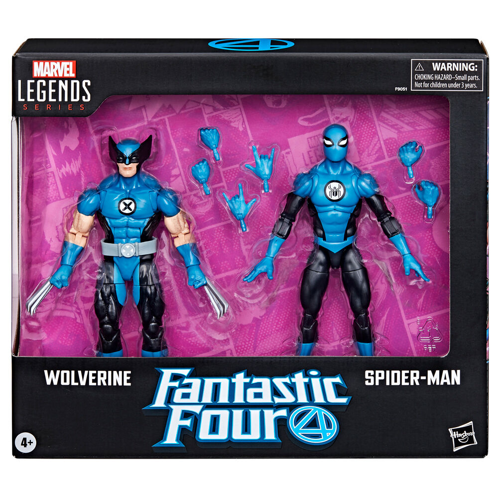 blister pack of 2 figures: wolverine  spiderman  fantastic four  marvel