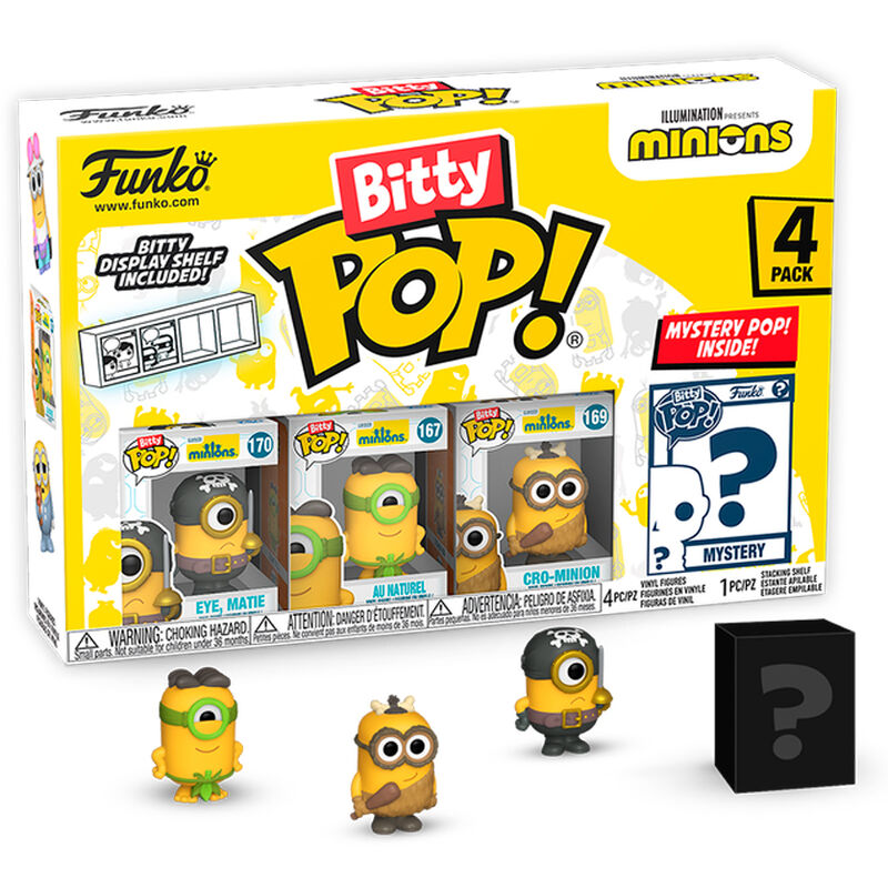 blister of 4 bitty pop minions figures