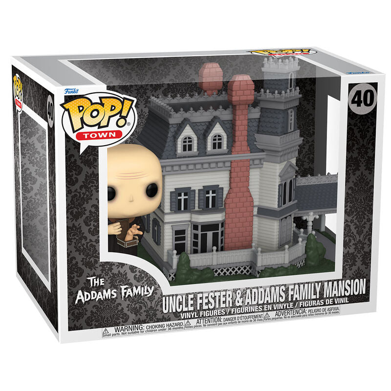 pop town figure the addams family uncle fester & addams family mansion