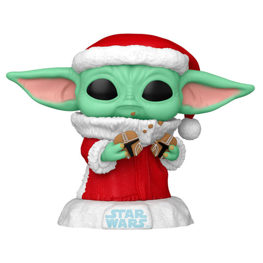pop figure star wars grogu with christmas cookie