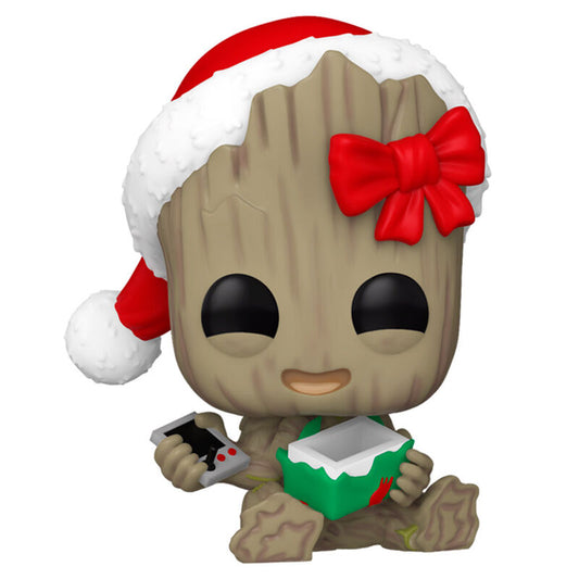 pop figure marvel groot with present