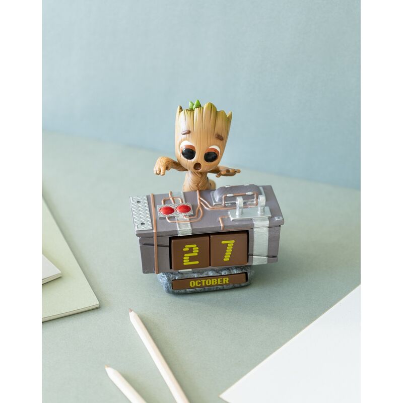 Calendario perpetuo 3D con botón de la muerte de Groot de Guardianes de la Galaxia de Marvel