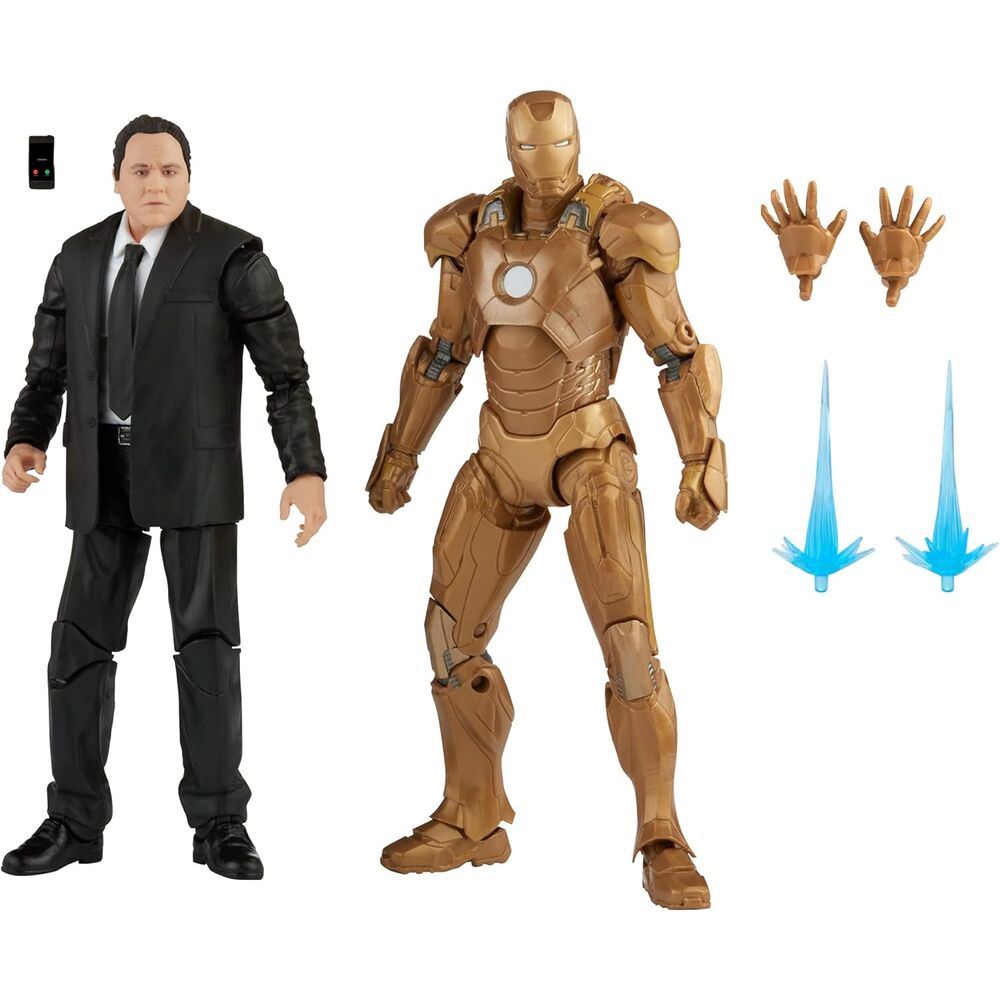 blister 2 figures happy hogan and iron man mark xxi iron man 3 the infinity saga marvel 15cm