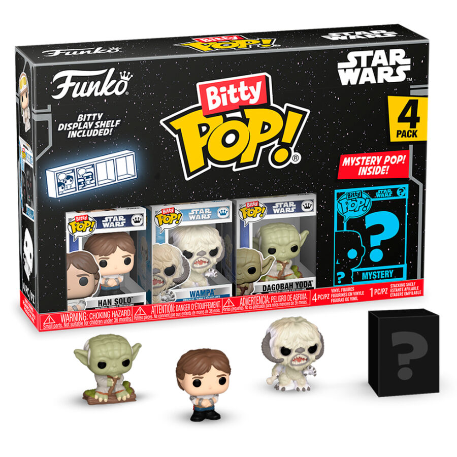 blister of 4 bitty pop star wars han solo figures