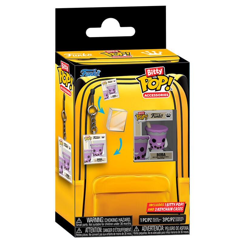 blister pack of 3 bitty pop keychains with box  bitty pop wearables figure