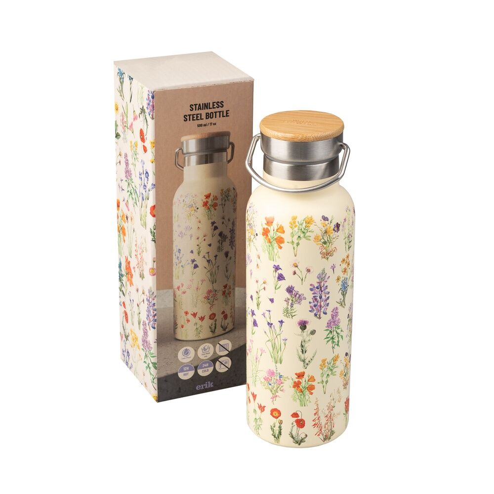Botella de acero inoxidable de 500 ml con diseño de flores silvestres