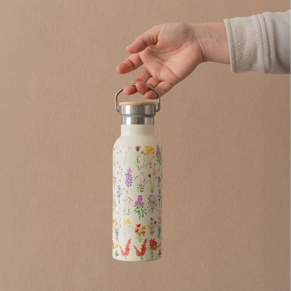 Botella de acero inoxidable de 500 ml con diseño de flores silvestres