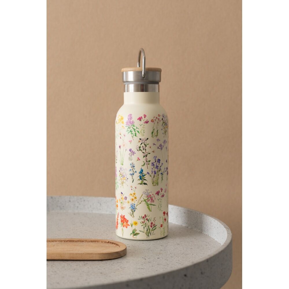 Botella de acero inoxidable de 500 ml con diseño de flores silvestres