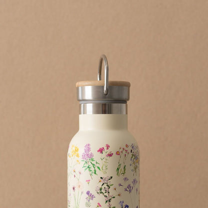 Botella de acero inoxidable de 500 ml con diseño de flores silvestres