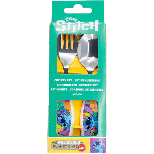 Conjunto de 2 talheres de metal Stitch da Disney em blister.
