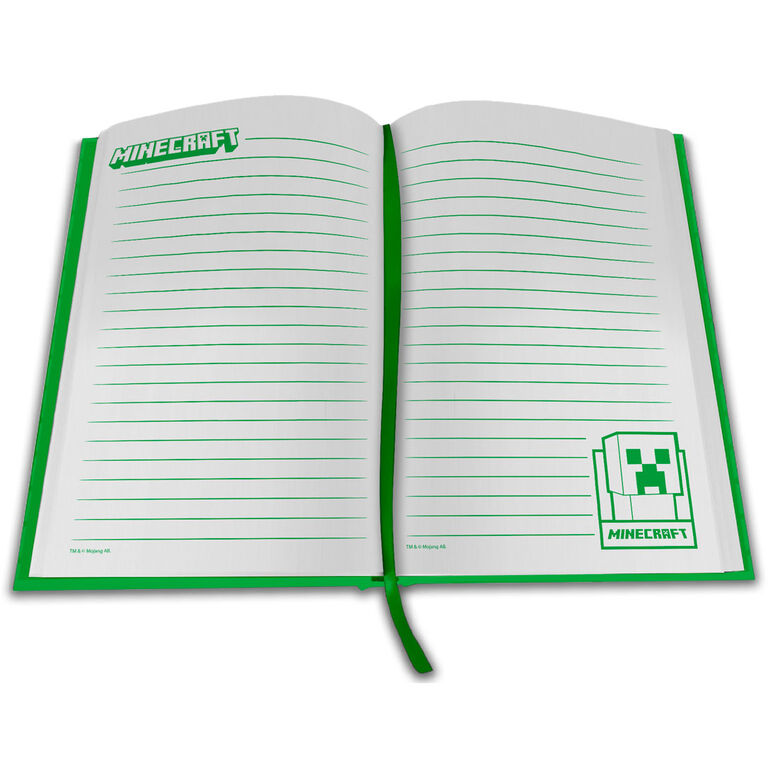 Notebook Minecraft com relógio LED