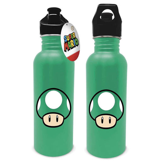 stainless steel water bottle  green mushroom design  super mario bros