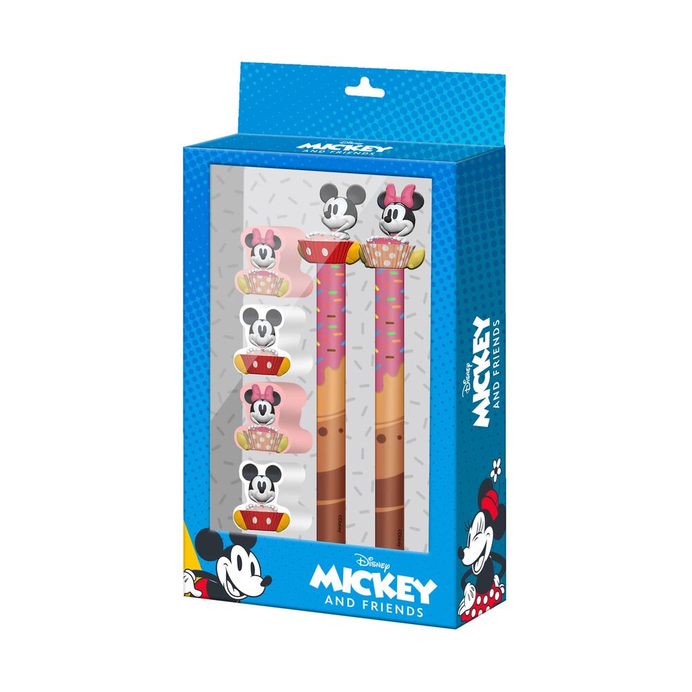 blister pen  pencil  4 erasers mickey & minnie disney