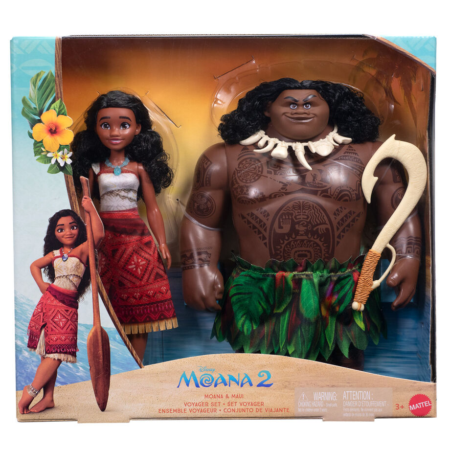 blister pack of 2 vaiana & maui dolls from moana 2 disney