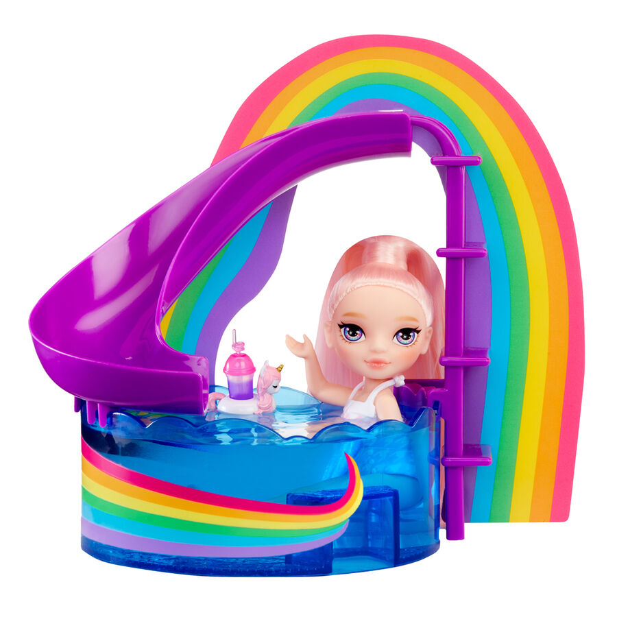 Zestaw do zabawy lalka Little Pool Day z różową tęczą High
