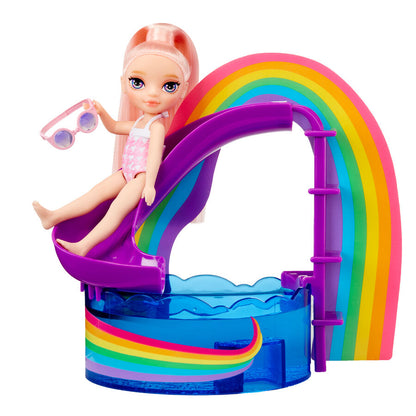 Zestaw do zabawy lalka Little Pool Day z różową tęczą High
