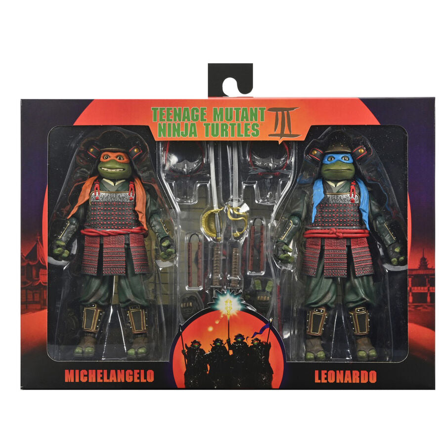 blister pack of 2 leonardo & michelangelo teenage mutant ninja turtles figures  3 x 18cm