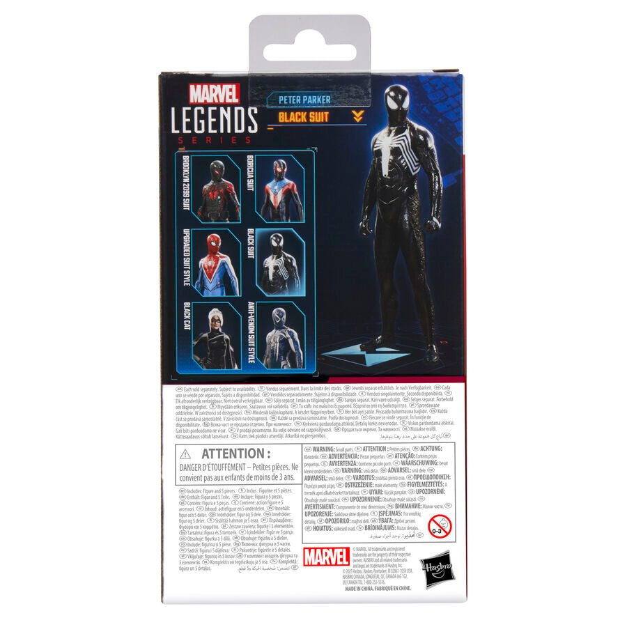 Action figure di Peter Parker in tuta nera Spider Man 2 Marvel Legends 15 cm