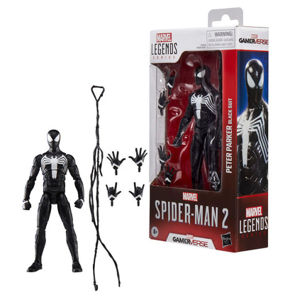 Action figure di Peter Parker in tuta nera Spider Man 2 Marvel Legends 15 cm