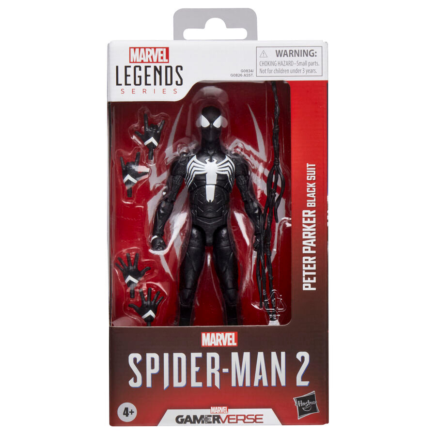Action figure di Peter Parker in tuta nera Spider Man 2 Marvel Legends 15 cm