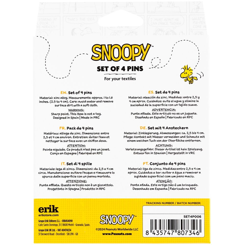 Zestaw 4 przypinek Snoopy