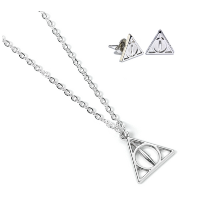 harry potter deathly hallows pendant and earrings set