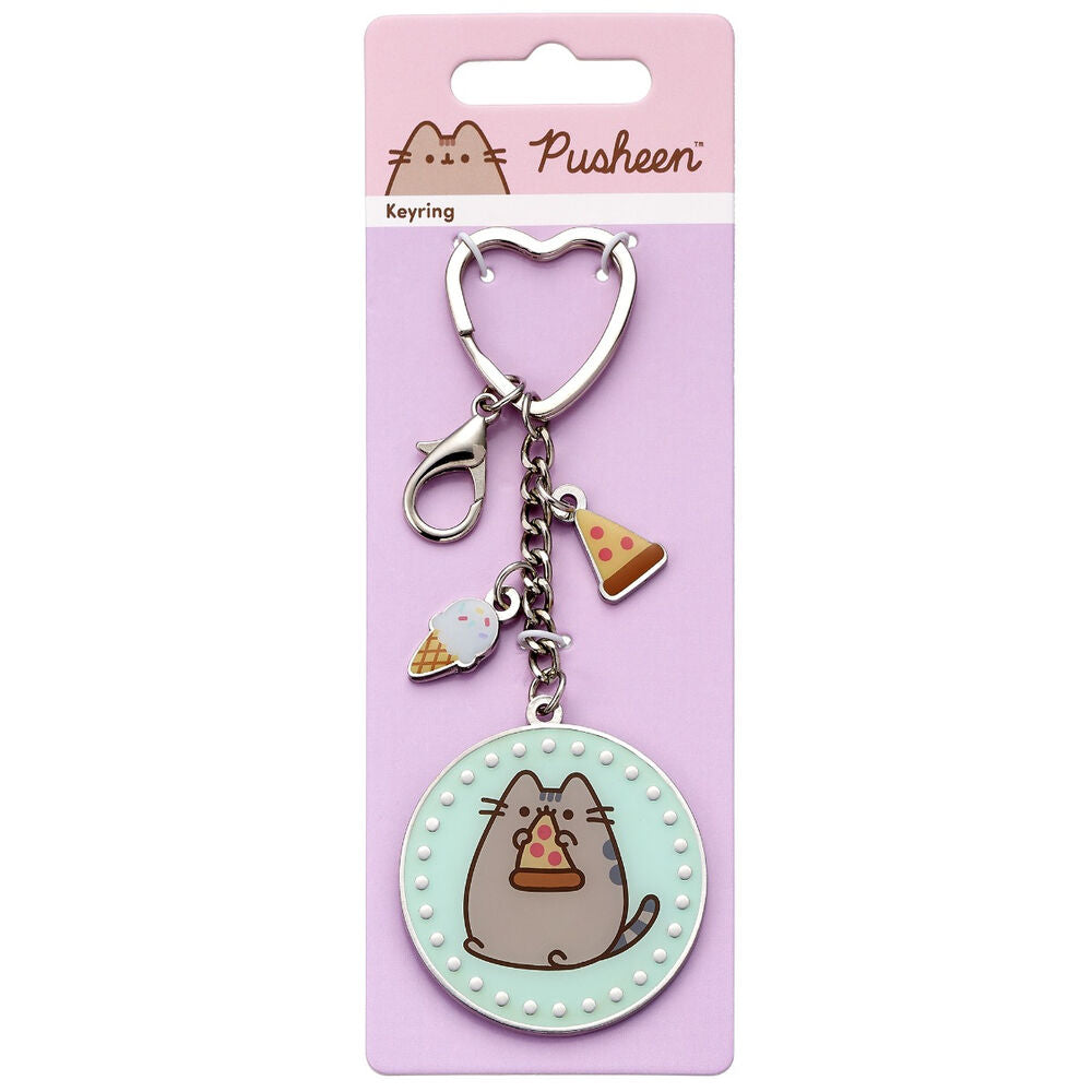 pusheen pizza keychain