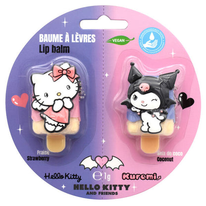 blister pack of 2 3d kuromi & hello kitty lip balms