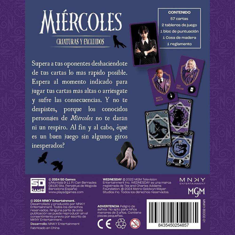 Creatures and Excluded card game Wednesday Spanish