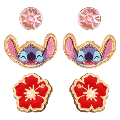 set of 3 pairs of stitch disney earrings
