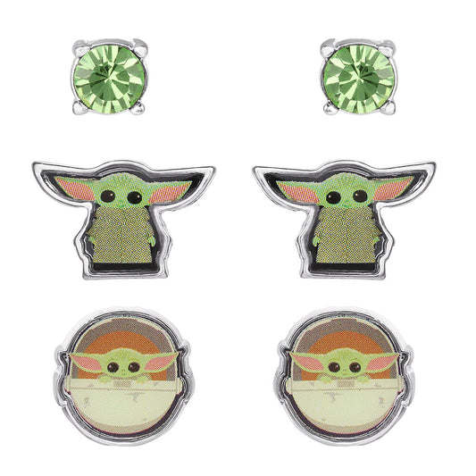 set of 3 pairs of baby yoda star wars earrings