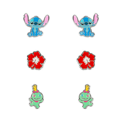 set of 3 pairs of stitch disney silver earrings