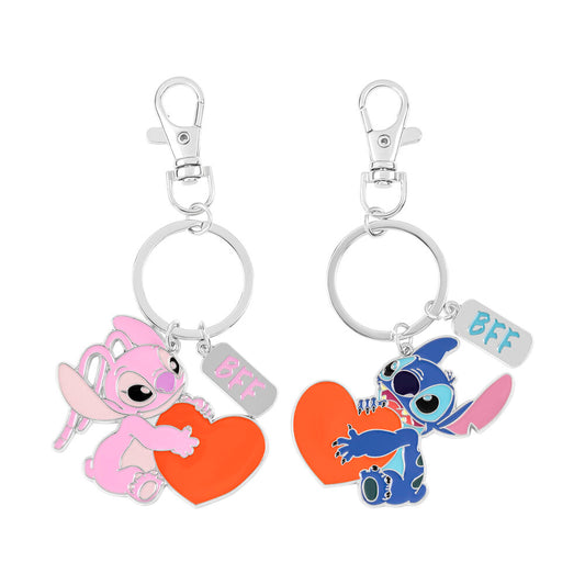 set of 2 disney angel & stitch keychains